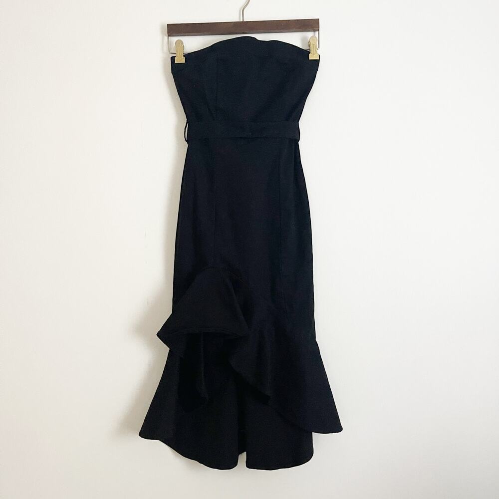 VICI Presentation Cotton Strapless Ruffle Denim Midi Dress Black Small S - Picture 4 of 10